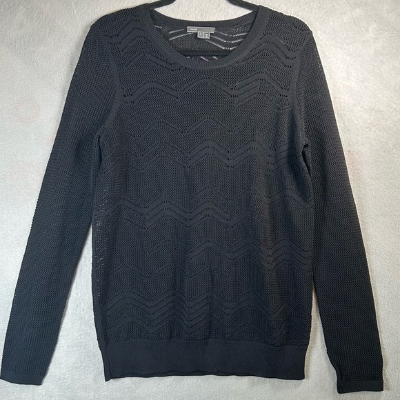 VINCE Black Zig Zag Mesh‎ Sweater Women’s Size Large Contemporary - Picture 1 of 11